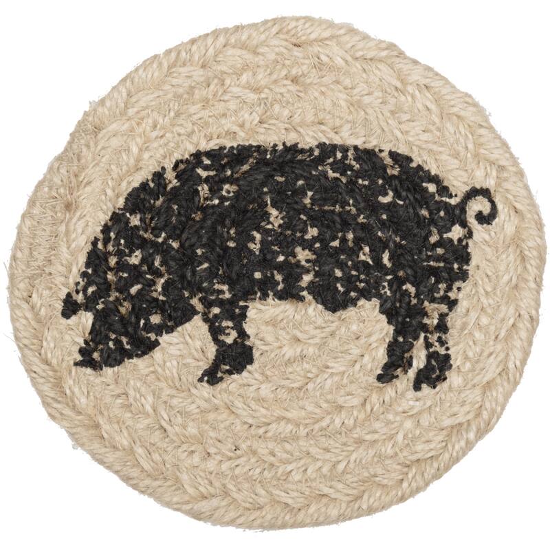 Sawyer Mill Charcoal Pig Jute Coaster Set of 6 - Coaster Set