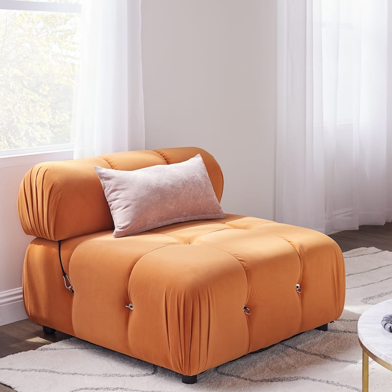 Armless Single Sofa Velvet Living Room Chair - Orange