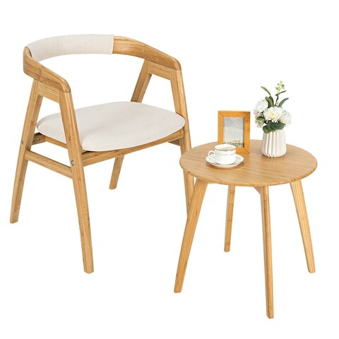 Gymax Bamboo Coffee Table & Chair Set 2PC Modern End Table & Accent - See Details