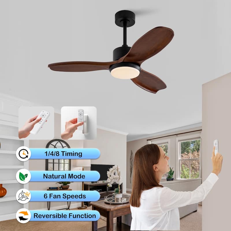 42" Wood Ceiling Fan with Lights Remote Control, Quiet DC Motor 3 Blade