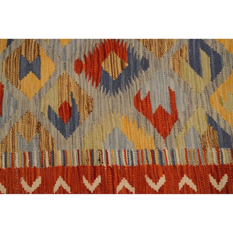 Hand Woven Oriental 100% Wool Carpet Southwestern Tribal Multi-Colored Kilim Runner Rug - 9' 9'' X 2' 5''