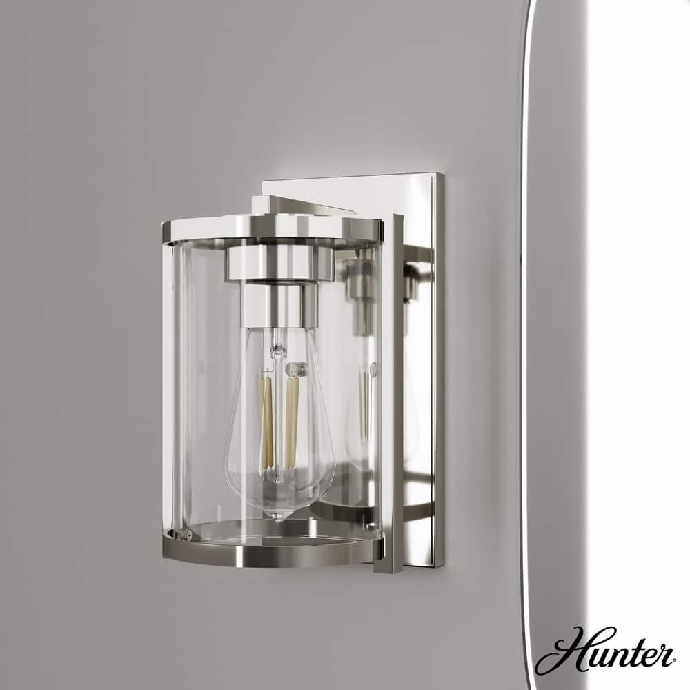 Hunter Astwood 1-Light Wall Sconce, Clear Glass, Damp-Rated, Bath or Hall Light - Contemporary, Transitional, Art-Deco