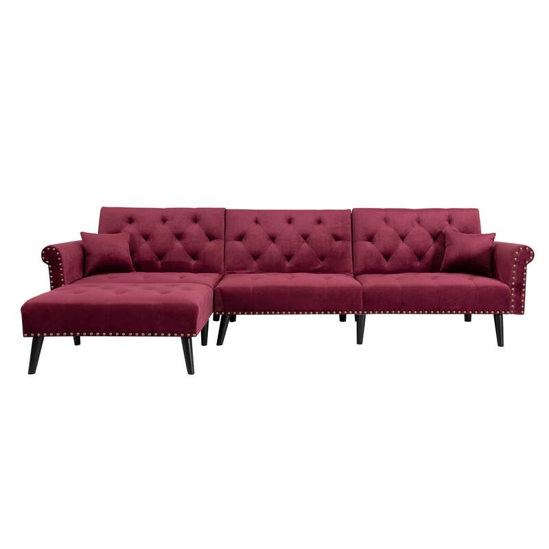 2 Pieces Convertible Reversible Sectional Sofa Velvet Sofa Sleeper Chaise