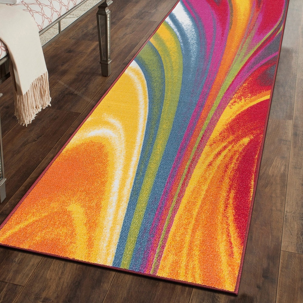 World Rug Gallery Modern Contemporary Waves Multicolored Non-slip Non-skid Area Rug