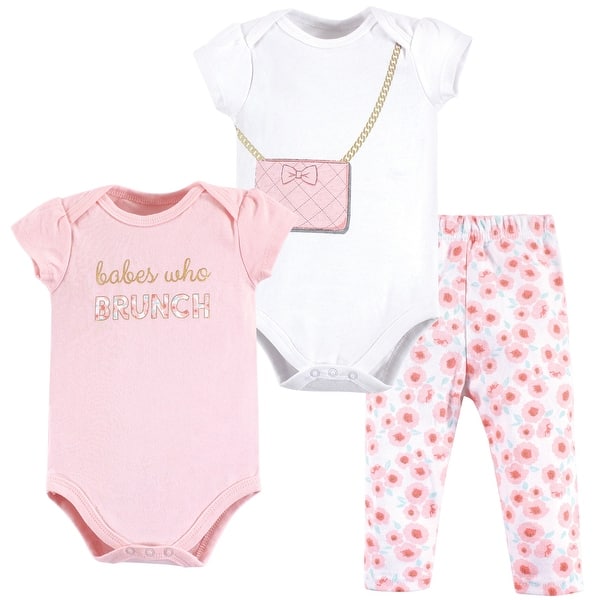 slide 1 of 1, Little Treasure Baby Girl Cotton Bodysuit and Pant Set, Brunch 0-3 Months - Brunch