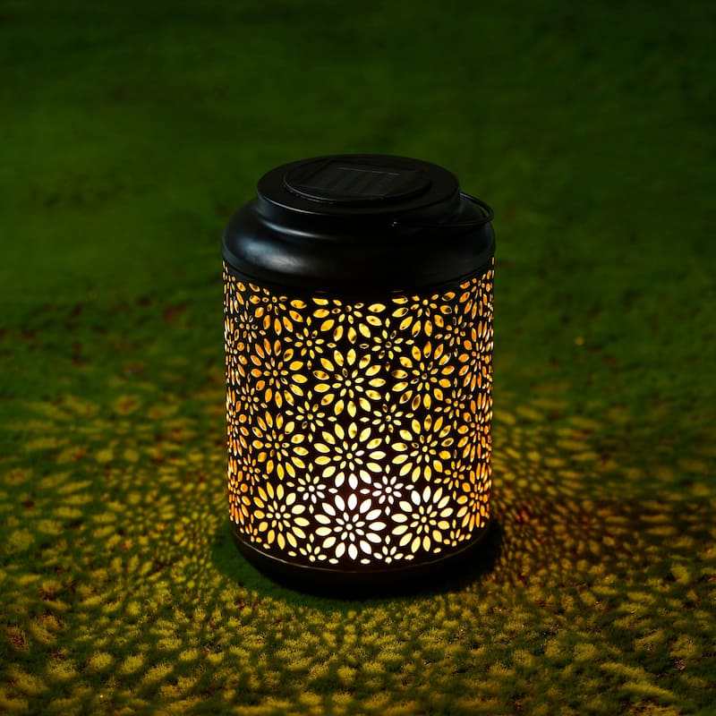 Glitzhome Set of 2 Metal Flower Solar Powered Outdoor Hanging Lantern