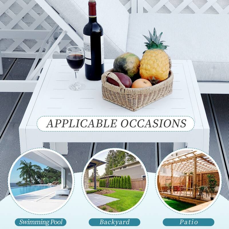 Aluminum Outdoor Coffee Table 23.6" L x 23.6" W x 17.7" H Modern Patio Table for Poolside or Garden