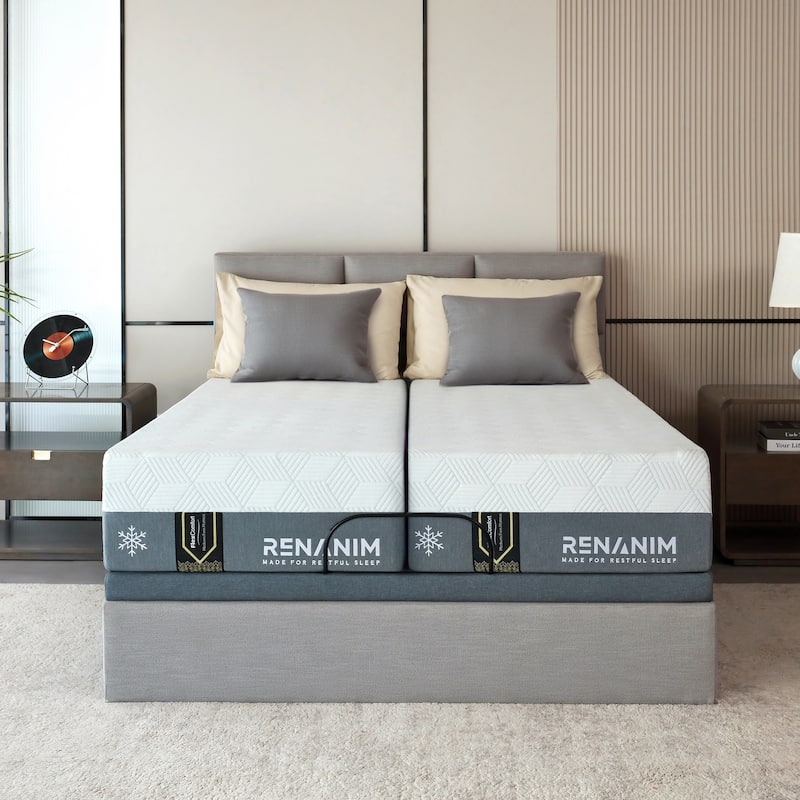 Renanim Cooling Gel Memory Foam Mattress, Breathable & Supportive for Cooler Sleep - Split King - Medium