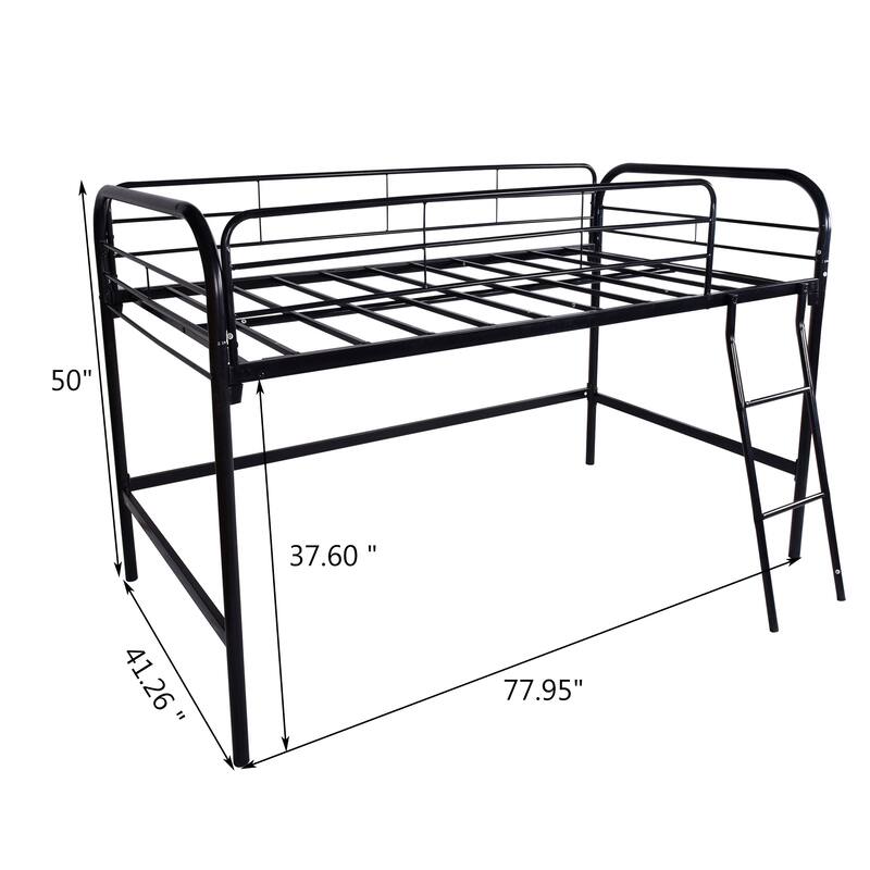 Twin Size Loft Bed for Kids with Full-Length Guardrails, Space Saving Metal Loft Bed Frame, Small Space Loft Bed for Teens