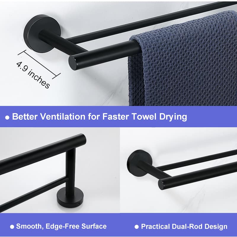 AITINKAN 5-Piece Bathroom Hardware Set Towel Ring Set in Matte Black