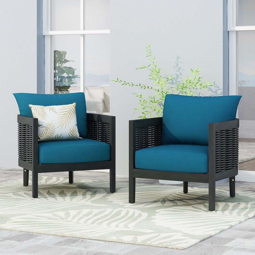 Burchett Outdoor Acacia Wood and Wicker Club Chairs (Set of 2) with Optional Sunbrella Cushions by Christopher Knight Home