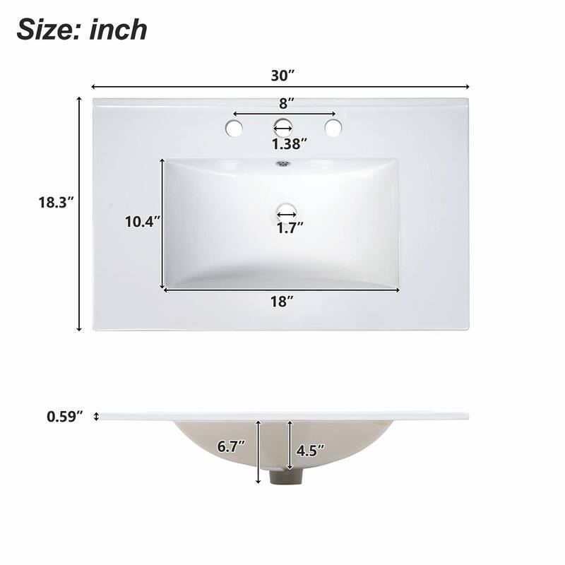 30" Bathroom Vanity - Solid Wood Frame, Single Sink, 2 Soft-Close Doors, Divided Drawer & Dual Storage Shelves