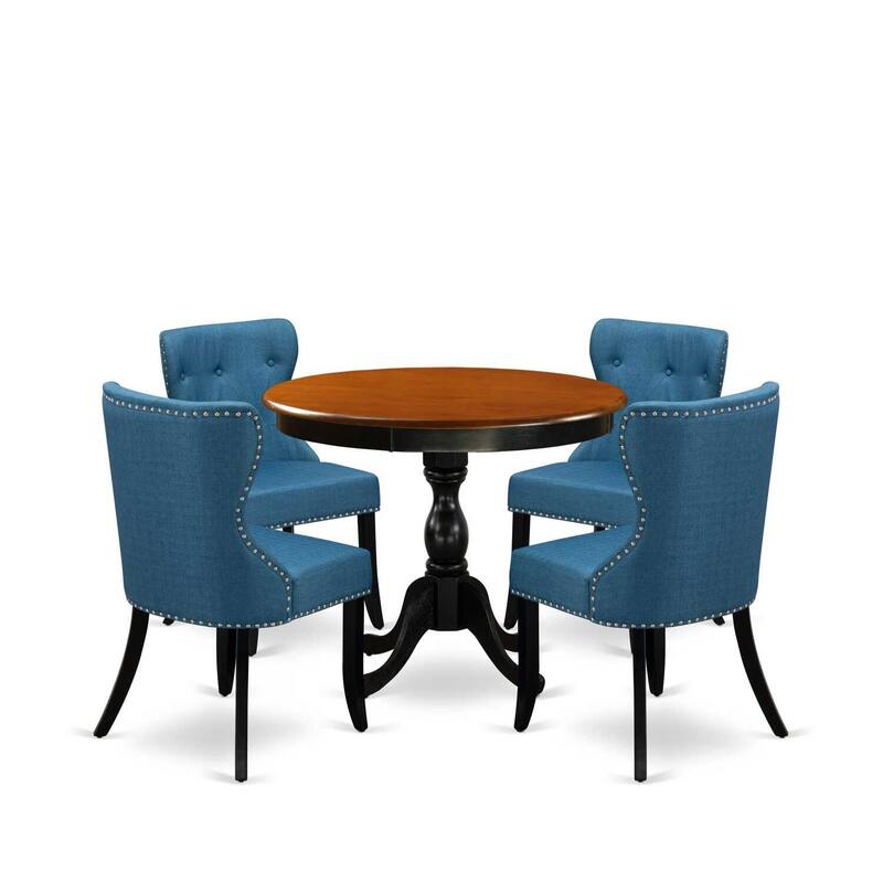 HomeStock 5-Piece Black and Cherry Finish Solid Wood Top Dining table with 4 Chairs