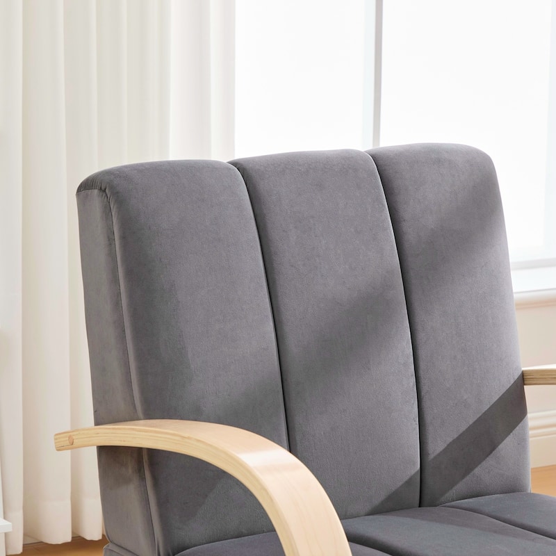 Modern Upholstered 360° Swivel Accent Chair with Solid Wood Armrests and Comfy Lounge Reading Chair, Single Sofa Armchair