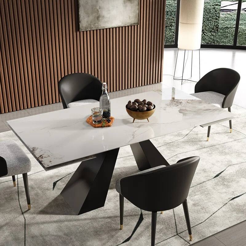 110.23'' Extendable Rectangular Sintered Stone Dining Table For 8 People