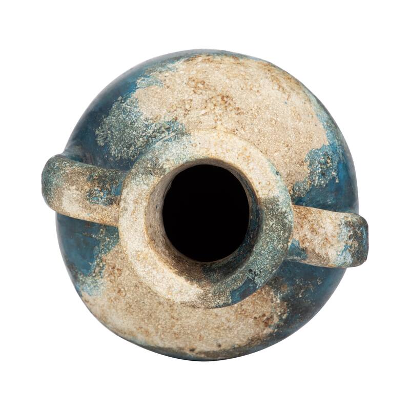 Sagebrook Home Textured Terracotta Blue/ivory Double Handle Vase/ Jug