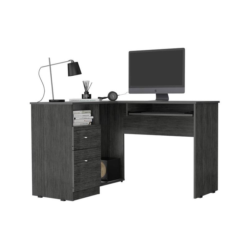 L-Shaped Desk Bradford, Keyboard Shelf, Smokey Oak Finish,High quality and durable