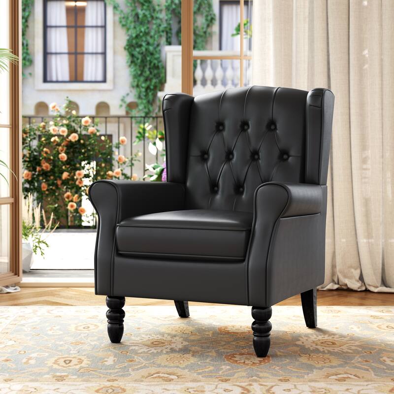 Modern Classic Button Tufted Accent Chair Upholstered Armchair - Black Leather