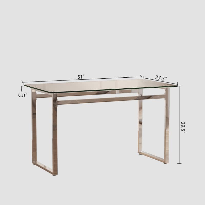 Modern 5-Piece Dining Set with Rectangular Glass Table & High Back Silver-Plated Legs Dining Armless Chairs