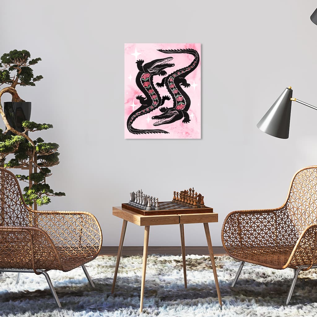 Wynwood Studio Canvas Animals Crossing Floral Gators Black and Modern & Contemporary Wall Art Canvas Print