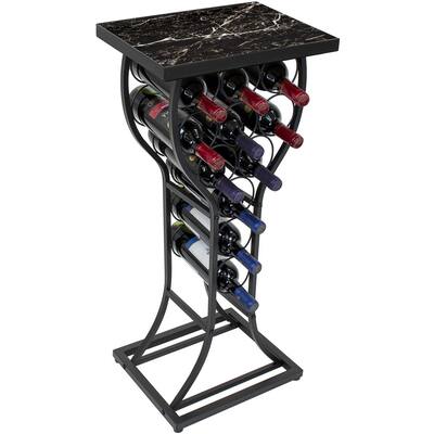 Marble Wine Rack Console Table - Freestanding Wine Storage Organizer Display Rack for Small Spaces, Holds 11 Bottles, Metal