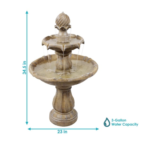 dimension image slide 3 of 4, Sunnydaze Two Tier Solar-on-Demand Fountain, 35 Inch Tall