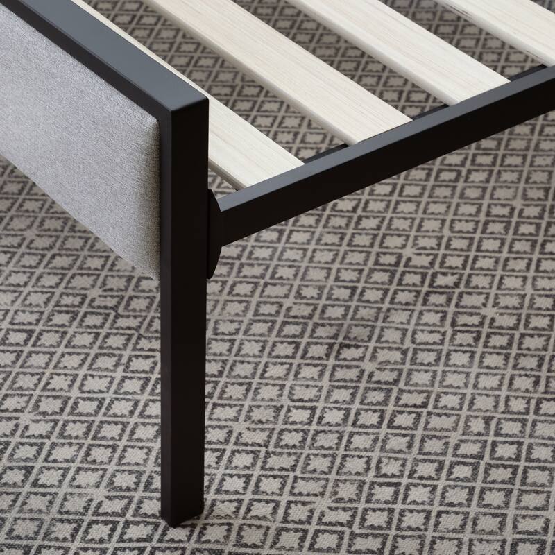 Contemporary Gray King Metal Platform Bed Frame with Upholstered Headboard