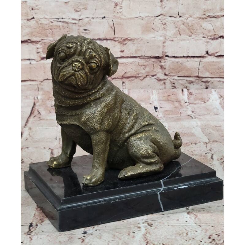 Sitting Pug Bronze Sculpture - Realistic Imitative Dog Breed Animal Art