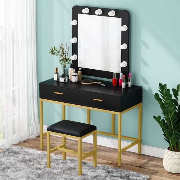 Vanity Set With 12 LED Lighted Mirror And Drawer Stool Makeup Dressing Table Set 