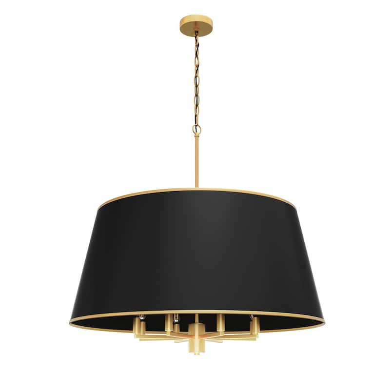 Brushed Gold 8-Light Pendant Light Fixture with Black PVC Lampshade