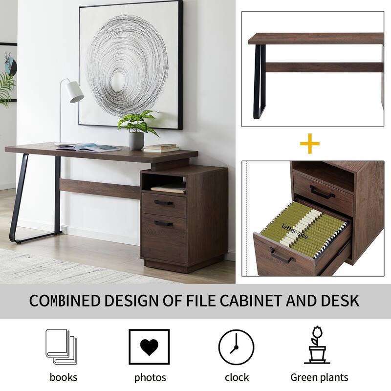 Computer Desk with Drawers,Metal Frame