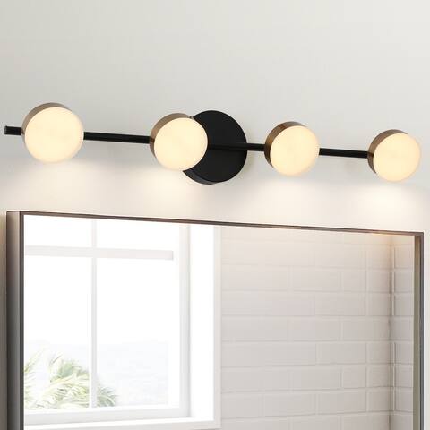 Modern 4-Light LED Bathroom Linear Vanity Light Black Gold Wall Sconce - 27.6" L x 5.5" W x 4.7" H