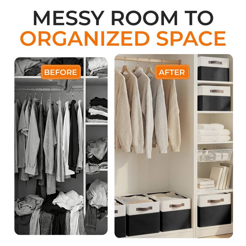 Cheer Collection 4 Pack Large Fabric Storage Baskets with Handles Collapsible Organizer Bins