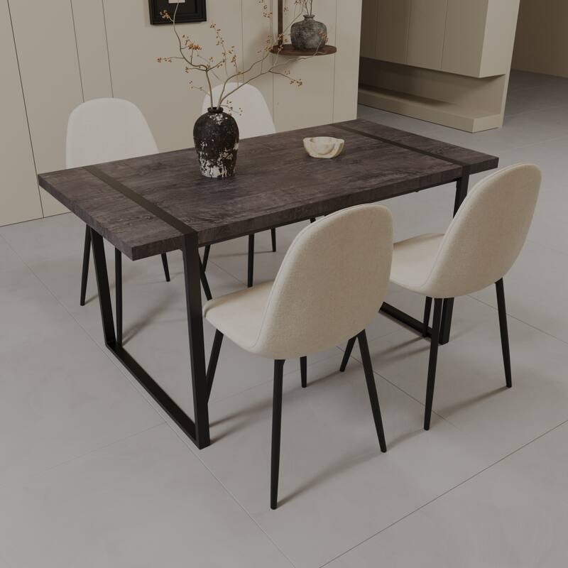 Modern Style 5-Piece Dining Set with Rectangular Wooden Kitchen Table and 4 Round Corner Suede Dining Chairs