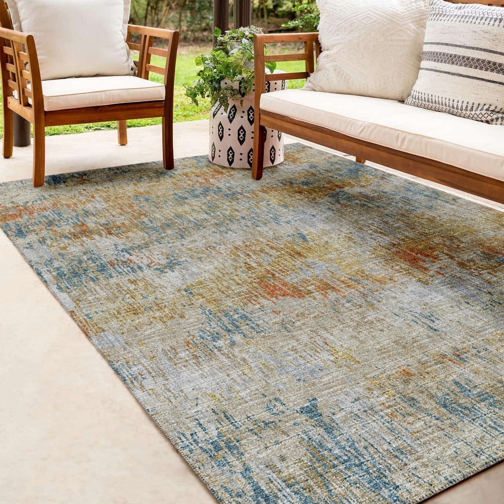 Indoor/ Outdoor Accord Modern Brushstrokes Polyester Washable Rug New