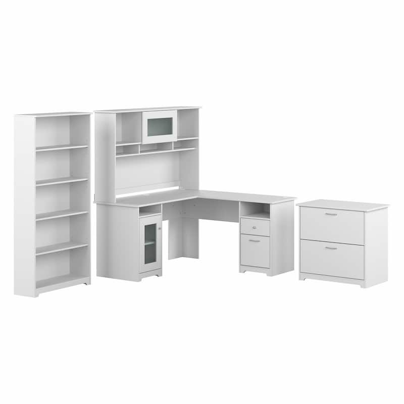 Cabot 60W L-Desk with Hutch, Cabinet and Bookcase by Bush Furniture