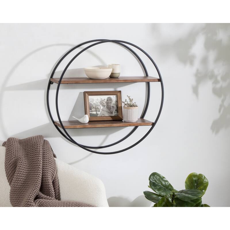Kate and Laurel Sequoia Round Metal Wall Shelf