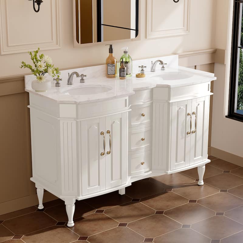 54-Inch European Style Solid Wood Bathroom Vanity with Sink – Elegant Detailing