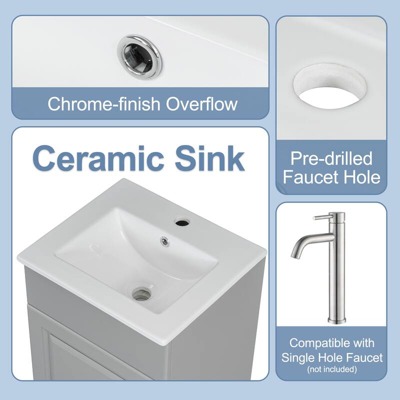 18" Bathroom Vanity w/Undermount Ceramic Sink, Free Standing Storage Vanity Cabinet with Soft Closing Door and Adjustable Shelf