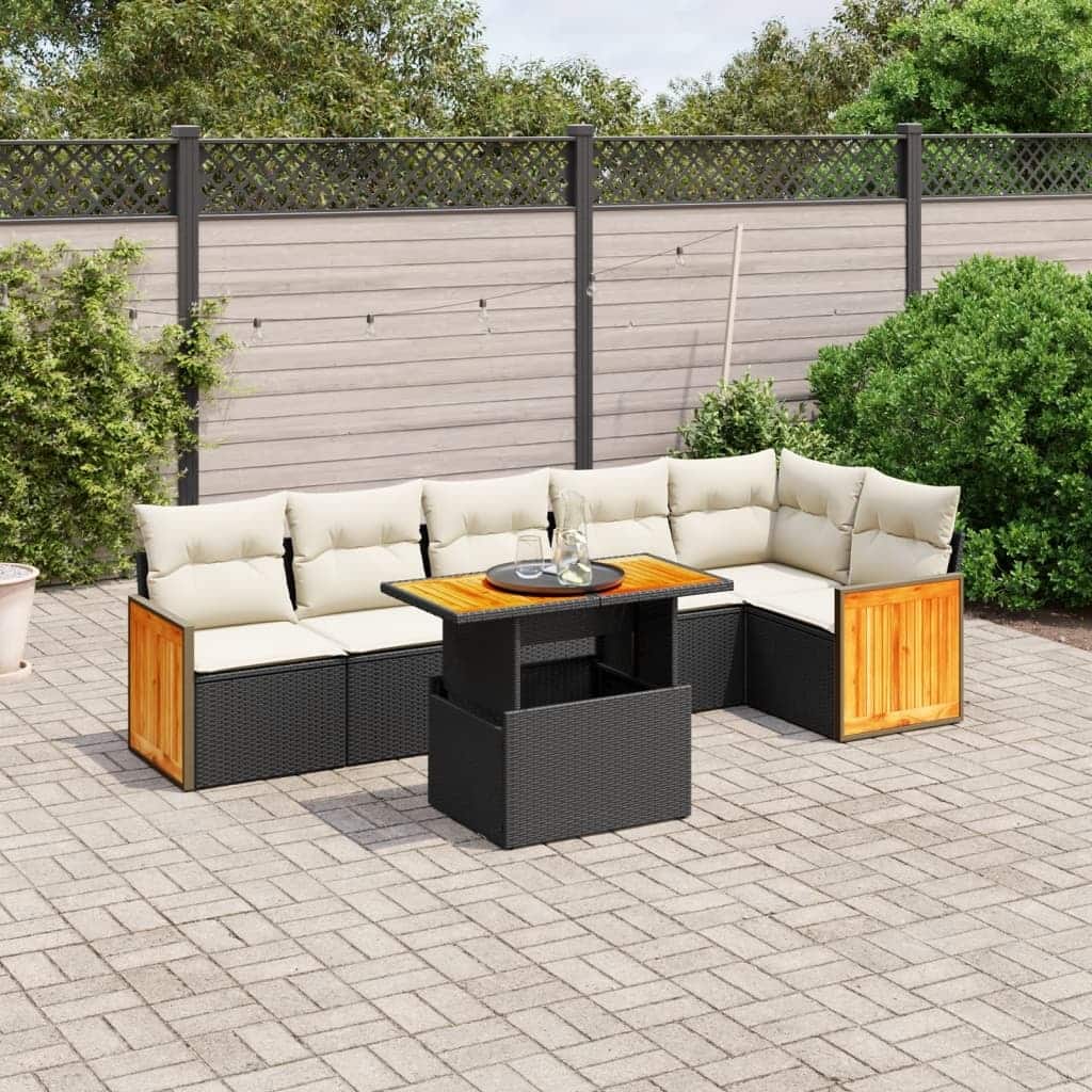 vidaXL Patio Sofa Set with Cushions Outdoor Furniture 7 Piece Poly Rattan - 21.7 x 39.4 x 28.7 in