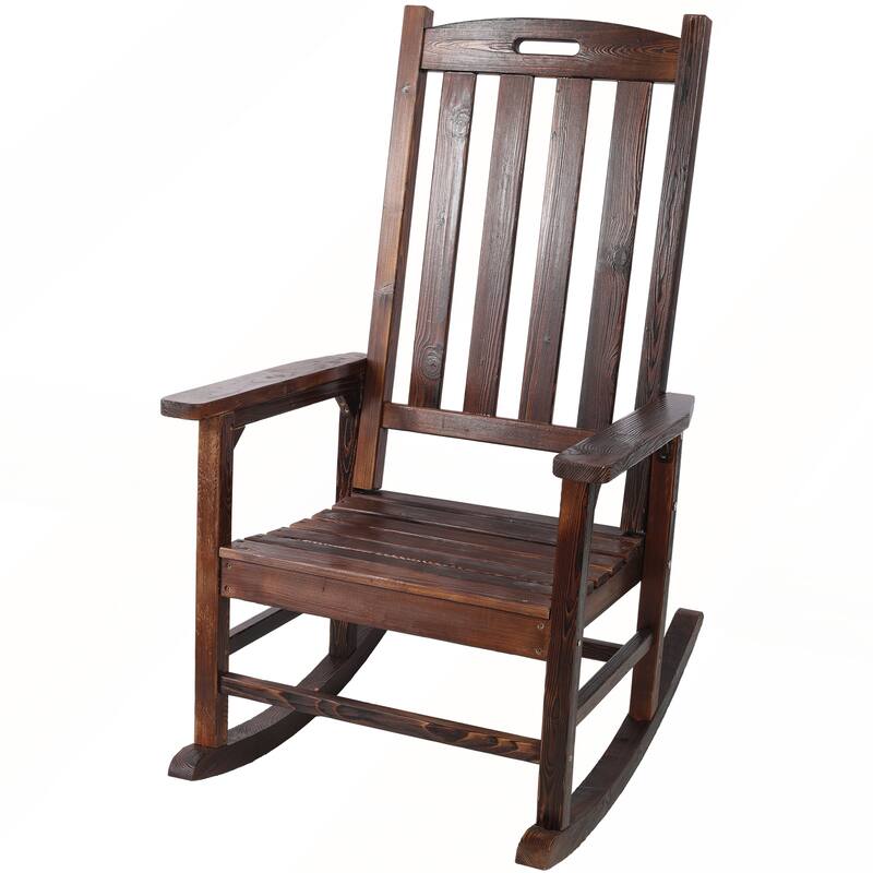 Wooden Oversized Porch Rocker Chair With Wide Seat and Tall Backrest