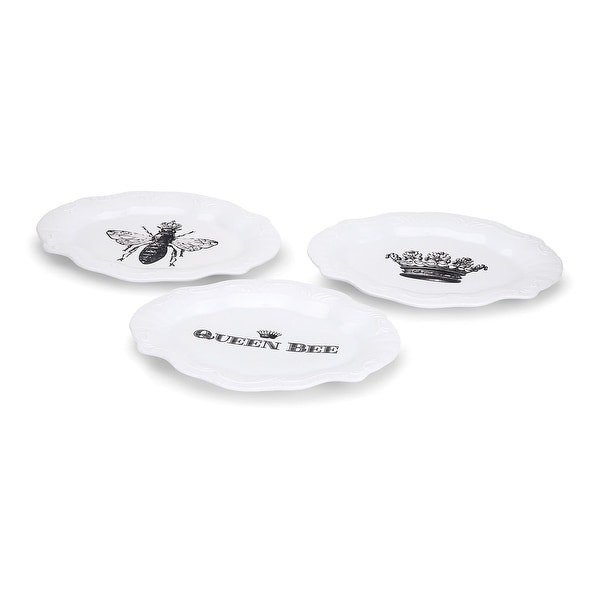 IMAX Home A0319140 Honeybee Ceramic Decorative Plates by Trisha Yearwood - Set of 3 - White