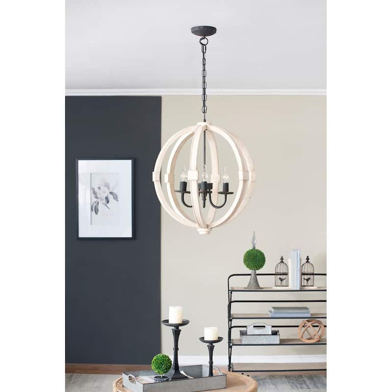 6 - Light Wood Chandelier, Hanging Light Fixture with Adjustable Chain for Kitchen Dining Room Foyer Entryway, Bulb Not Included