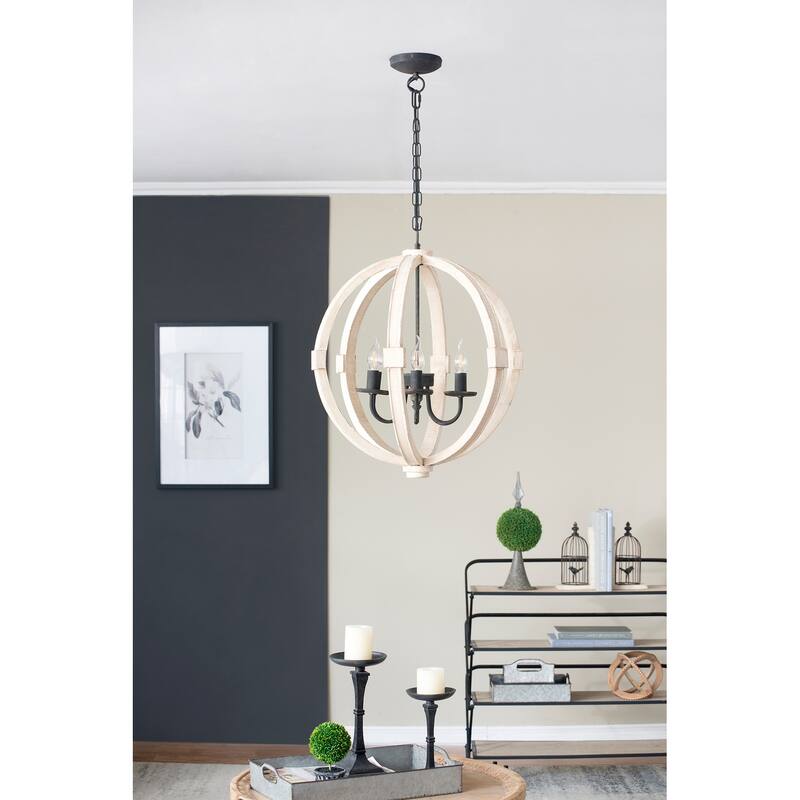 6-Light Wood Chandelier, Hanging Light Fixture with Adjustable Chain for Kitchen Dining Room Foyer Entryway, Bulb Not Included
