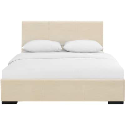 White Solid and Manufactured Wood Queen Upholstered Faux Leather Bed Frame