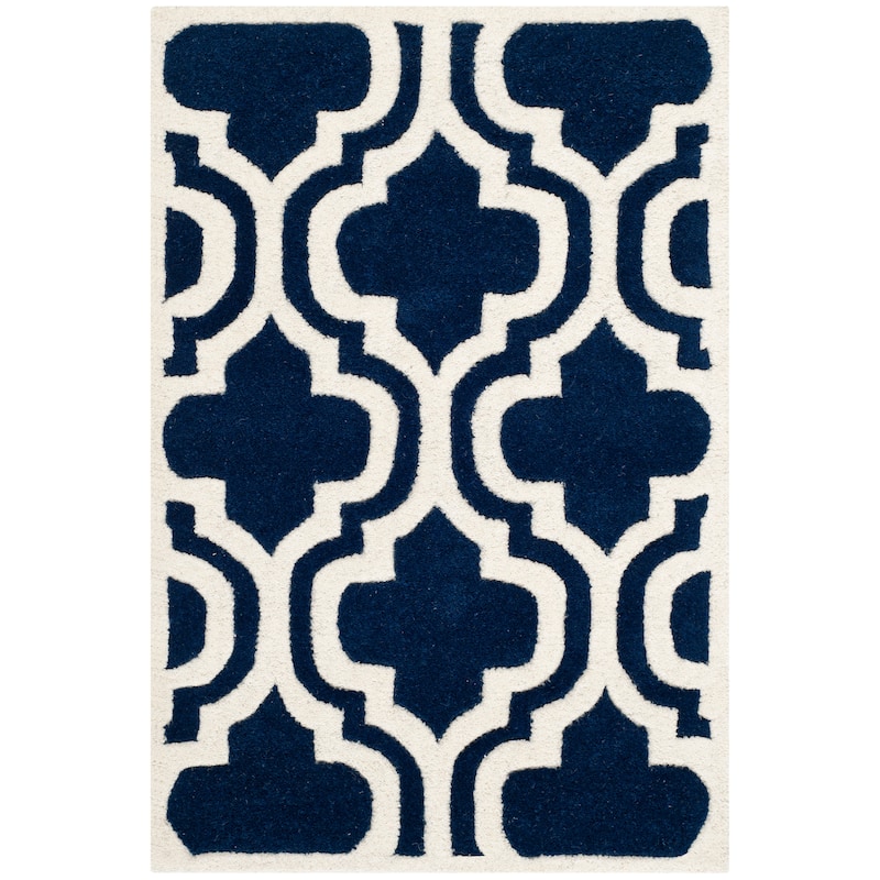 SAFAVIEH Handmade Chatham Sieghilde Modern Moroccan Wool Rug - 2' x 3' - Dark Blue/Ivory