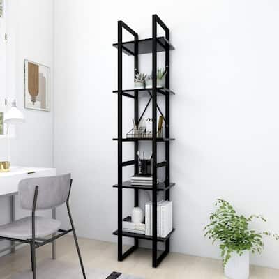 vidaXL 5-Tier Book Cabinet Black 15.7"x11.8"x68.9" Engineered Wood - 15.7" x 11.8" x 69.9"