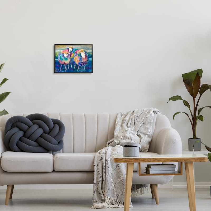 Stupell Fun Cute Bold Rainbow Farm Sheep Design Framed Wall Art - Multi-Color