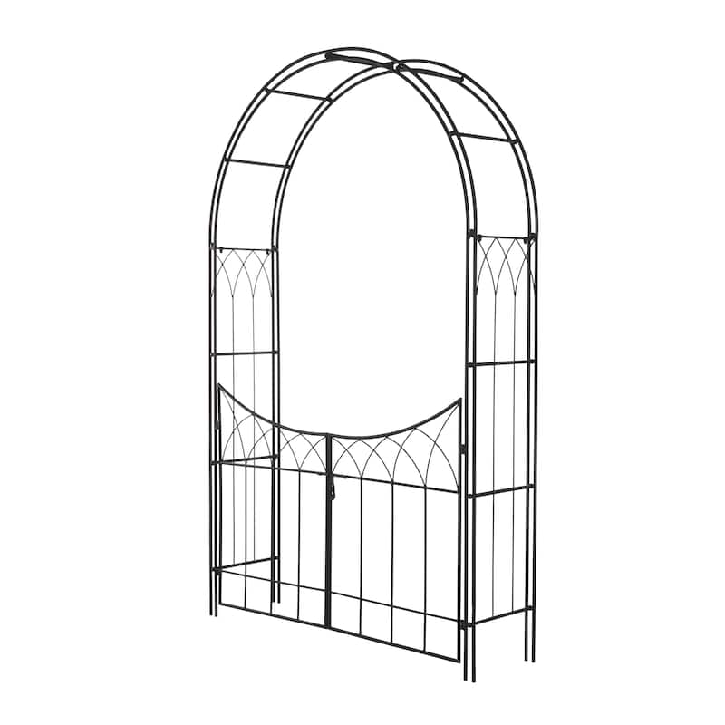 Metal Indoor Outdoor Arched Gate Garden Arbor with Lattice Work Sides - Black or White - Roche River Decor