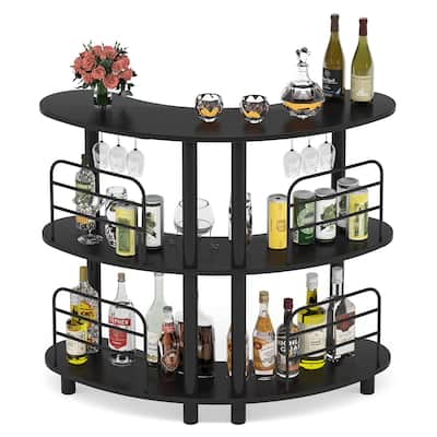 Bar Unit for Liquor, 3 Tier Bar Cabinet with Storage Shelves, Corner Bar Table with Wine Glasses Holder for Home/Kitchen/Bar/Pub